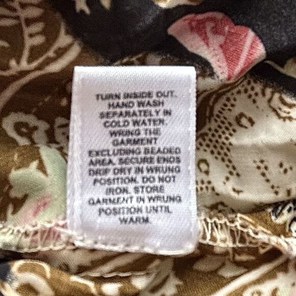 Cato Tunic Top Brown Boho Floral Crinkle Stretch Embellished VNeck - Picture 11 of 11